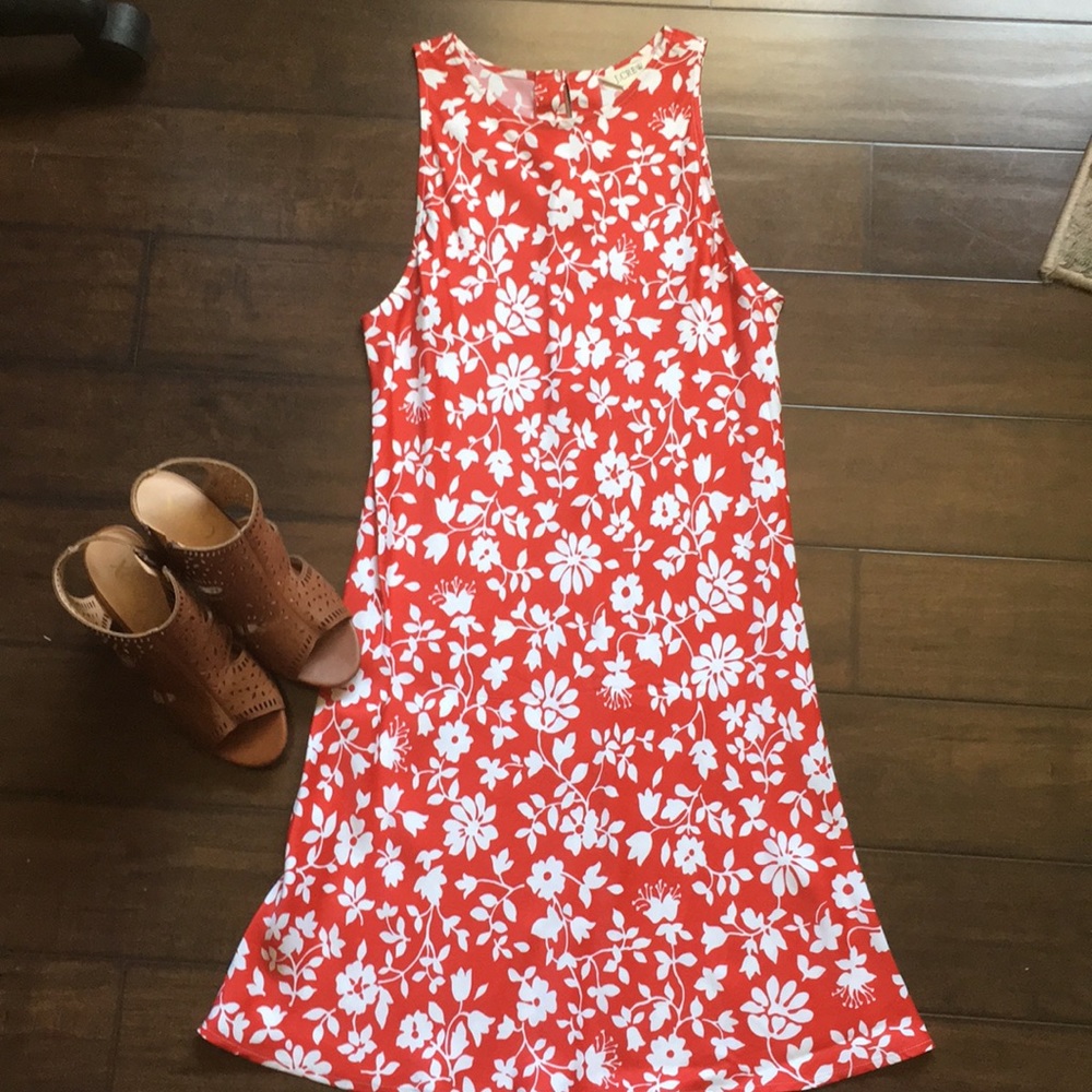 Red and white floral summer dress